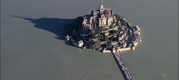 Mont Saint Michel at high tide from above